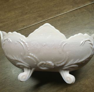 Vintage Jeannette Shell Pink Milk Glass Footed Lombardi Fruit Bowl Centerpiece