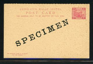 Malaya Federated States Postal Stationery - Rc H&g 4 3c Car Reply Card Specimen