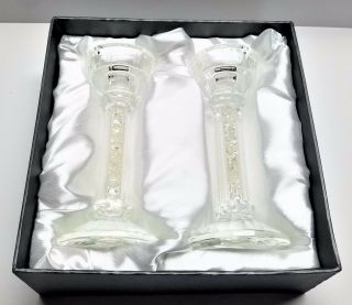 Set Of 2 Oleg Cassini Crystal Candle Stick Holders 6 " Glittery Shimmery Sparkly