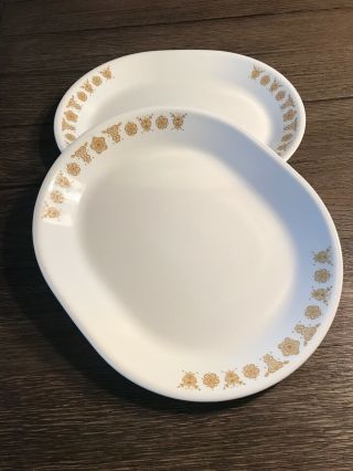 Set Of 2 Corelle Corning Butterfly Gold 12 X 10 Oval Serving Platters Vintage