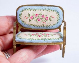 Dollhouse Miniatures 1/2 " Half Inch Scale Painted Floral Settee Signed Cashmere