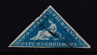 Cape Of Good Hope Sg 6a Scott 4 F/vf 1855 4d Blue Triangle Imperf Scv $70