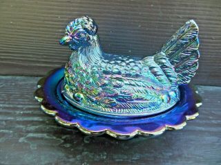 Mosser Carnival Blue Hen Chicken On Nest Covered Dish