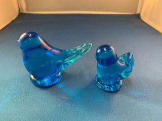 Titan Art Glass " Happy Little Bluebird " Figurines Signed Leo Ward 1992 And 1997