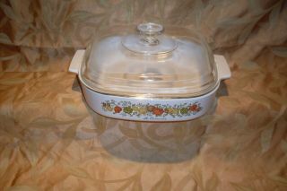 Vintage Corning Ware " Spice Of Life " A - 10 - B Casserole Dish W/pyrex Domed Lid