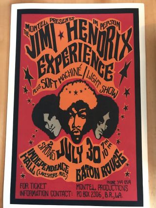 Jimi Hendrix Experience Poster Soft Machine Independence Hall Baton Rouge