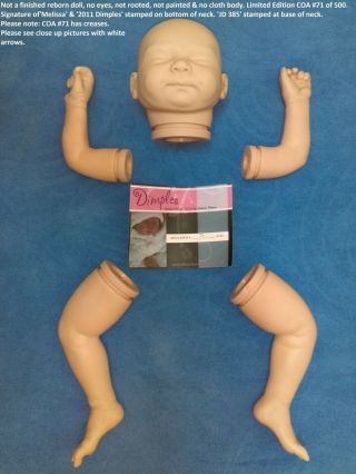 Dimples 22 " Reborn Vinyl Doll Kit 3/4 Arms Full Legs Melissa Palesse Le 71