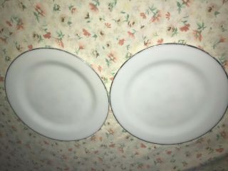 2 Vintage Crown Corning White Milk Glass Heavy 8 " Luncheon Plates Gold Trim Usa