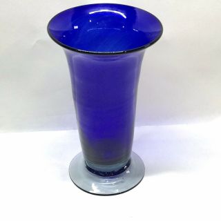 Cobalt Blue Hand Blown Art Glass Vase,  Tall,  Handcrafted
