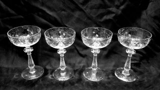 4 Vintage Libbey Rock Sharpe 6 1/4 " Cut Crystal Champagne Glasses 1015 - 5
