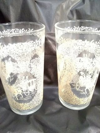 Vintage Libbey White Horse And Buggy Carriage Drinking Glasses Set Of 2