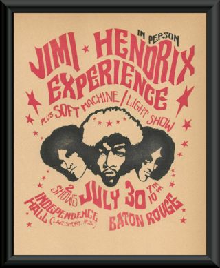Jimi Hendrix Experience Baton Rouge Concert Poster Reprint On Old Paper 231