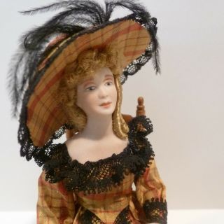 Miniature Lady Doll Porcelain Wearing Dress Signed/dated