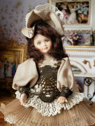 Dollhouse Miniature Artisan Porcelain Young Girl Doll 1:12