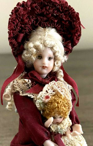 Ooak Victorian Miniature Girl Doll With Dolly By Tina Richardson