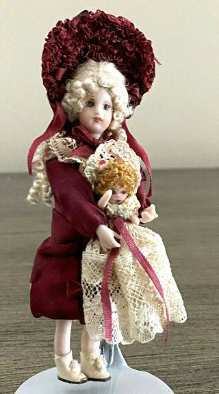 OOAK Victorian Miniature Girl Doll with Dolly by Tina Richardson 2