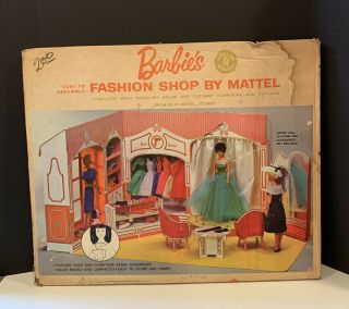 Rare Vintage 1962 Barbie Fashion Shop Mattel Cardboard Doll Furniture Iob