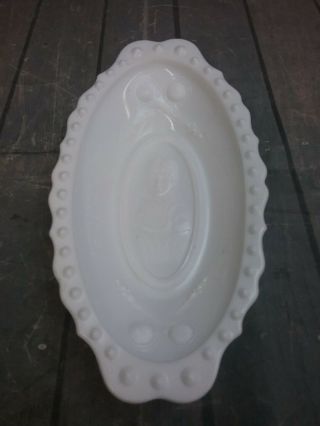 Vintage Imperial White Milk Glass Serving Dish - " Loves Request Is Pickles "