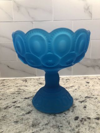 Le Smith/lg Wright Moon & Star Glass Blue Compote Lid Satin / Frost