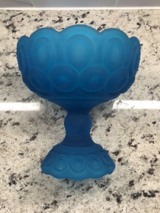 LE Smith/LG Wright Moon & Star Glass Blue Compote Lid Satin / Frost 2