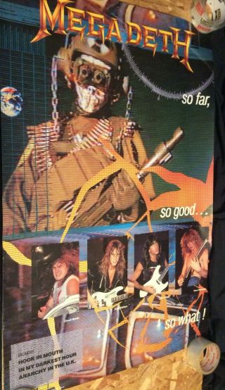 Megadeth So Far So Good So What Promo Poster Pinholes In Corners,  Crease Right