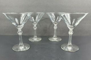 Set Of 4 Vintage 6 Oz Martini Glasses Tall Sherbets Multi - Sided Ball Stems Euc