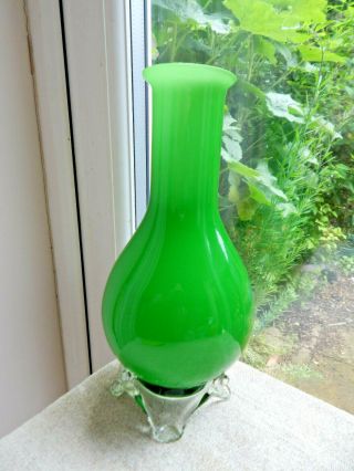 Murano Glass Vase Green Art Glass Bright Green Murano Italy Vase 9.  4 " H Vintage