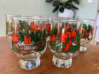 Vintage Christmas Drinking Glasses Tumblers Water Cocktail Holiday Candles Bow