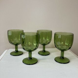 4 Vintage Indiana Green Goblet Kings Crown Thumbprint Depression Glass