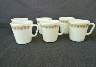 Vintage Pyrex Butterfly Gold Pattern 8 Oz Coffee/tea Cups No.  1410 - Set Of 6