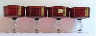 Vintage Set Of 4 Ruby Red Luminarc Dessert Goblets Sherbets France Ball Stem