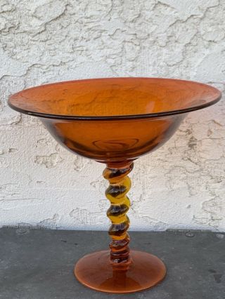 Viking Art Glass Amberina Yellow/orange Compote Dish 7.  25” Mid Century Modern