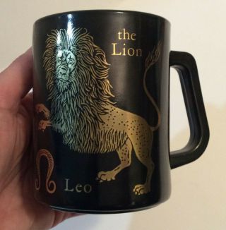 Vtg Leo Zodiac Mug Black & Gold Federal Glass Horoscope Astrology Coffee Cup