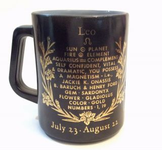Vtg LEO Zodiac Mug Black & Gold FEDERAL GLASS Horoscope Astrology Coffee Cup 3