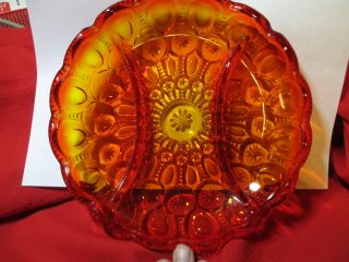 Vintage L.  E.  Smith Moon & Stars Glass Amberina 3 Part 8 " Round Relish Dish Plate