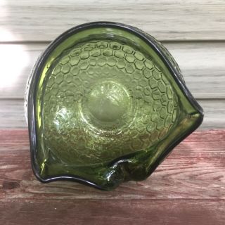 Glass Owl Vase Handblown Honeycomb / Applied Eyes Deep Green 2