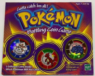 Pokemon Battling Coin Game With 3 Coins Charmeleon Rhyhorn Goldeen Hasbro 1999