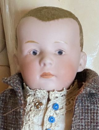 Antique 13 " German Bisque Closedmouth Pouty Gebruder Heubach Doll W/flocked Hair