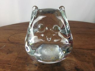 Vintage Signed Ronneby Sweden Clear Glass Owl Paperweight Wh - 6