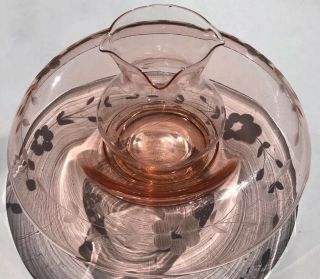 Vintage Pink Depression Glass Console Bowl & Pitcher Etched Glass Wash Basin