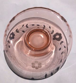 Vintage Pink Depression Glass Console Bowl & Pitcher Etched Glass Wash Basin 2