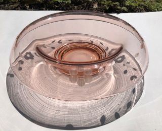 Vintage Pink Depression Glass Console Bowl & Pitcher Etched Glass Wash Basin 3