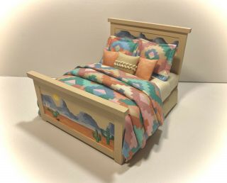 Dollhouse Miniature Southwestern Painted Desert Bed 1:12 Artisan Furniture