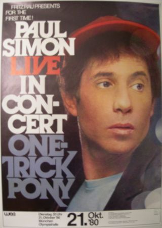 Paul Simon Concert Tour Poster 1980 One Trick Pony