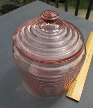 Vintage Pink Depression Glass Jar With Lid - 7 " Tall