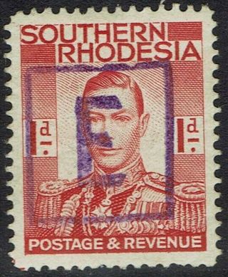 Southern Rhodesia 1937 Kgvi 1d Handstamped E In Frame