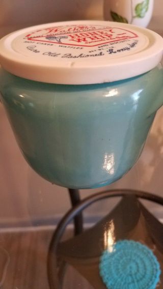 2 Vintage Glasbake Honey Whip Jars with Lids Green and Turquoise 3