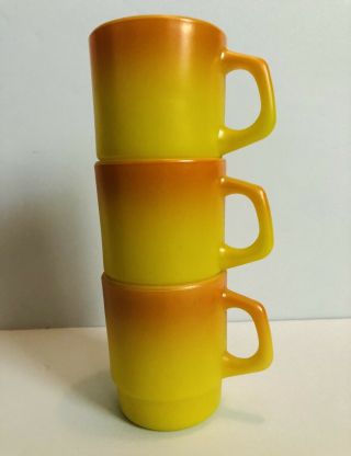 3 Anchor Hocking Fire King Ware Yellow And Orange Mugs D Handle
