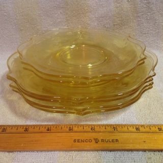 6 Vintage Lancaster Etch Cut Yellow Glass Plates Rare