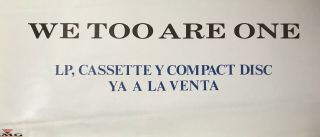 Eurythmics Rare Spanish Promo Shop Display Poster We Too Are One Annie Lennox